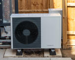 Photo of a heat pump installed at a new housing development