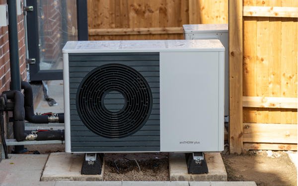 Photo of a heat pump installed at a new housing development