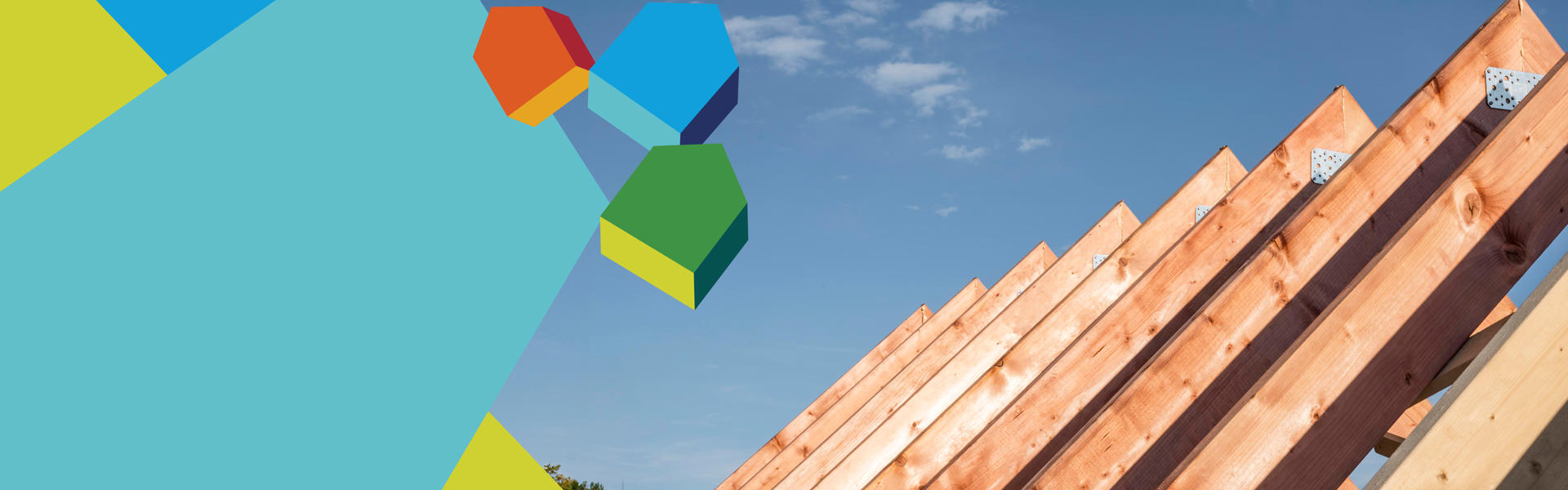 Close up photo of roof beams for a new home under construction